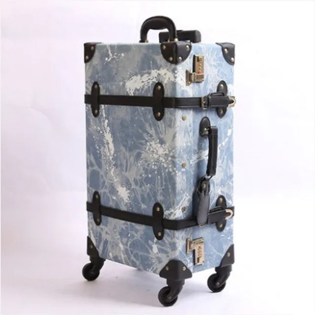 2018 Cowboy Material Luggage Spinner Rolling Wheels Suitcase Fashion Denim Luggage Set High Quality