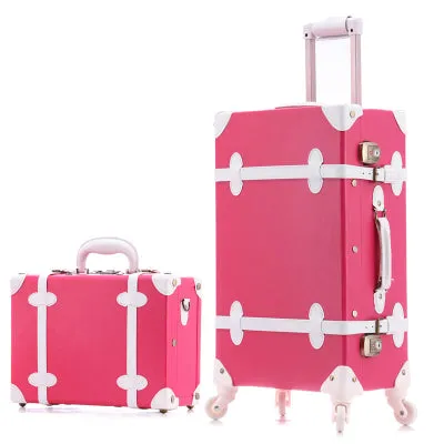 20''22''24''26'' Pu Leather Vintage Rolling Luggage Trolley Travel Bag Retro  Suitcase With Spinner