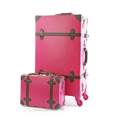 20''22''24''26'' Pu Leather Vintage Rolling Luggage Trolley Travel Bag Retro  Suitcase With Spinner