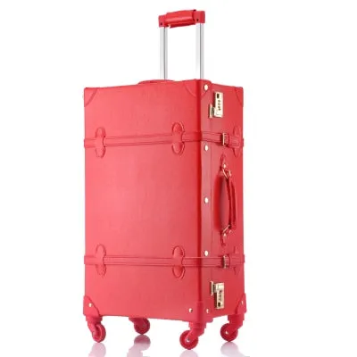 20''22''24''26'' Pu Leather Vintage Rolling Luggage Trolley Travel Bag Retro  Suitcase With Spinner