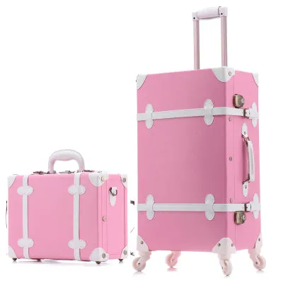 20''22''24''26'' Pu Leather Vintage Rolling Luggage Trolley Travel Bag Retro  Suitcase With Spinner