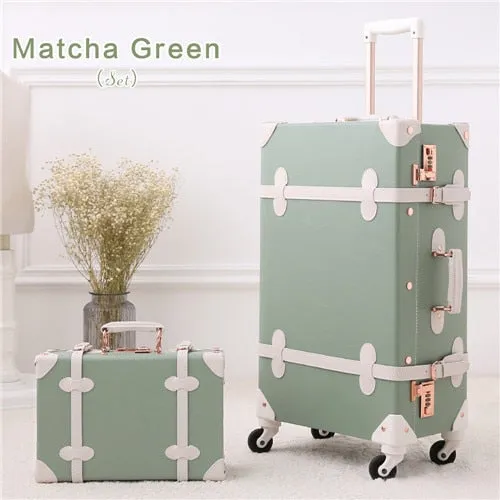 20"22"24"26" Drawbars&Pu Leather Retro Luggage Scratch Resistant Travel Trolley Case Rolling