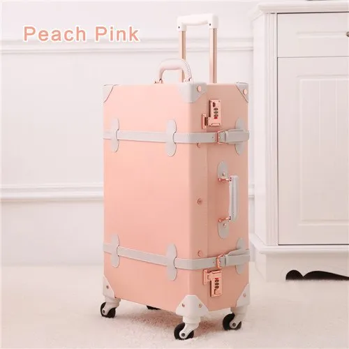 20"22"24"26" Drawbars&Pu Leather Retro Luggage Scratch Resistant Travel Trolley Case Rolling