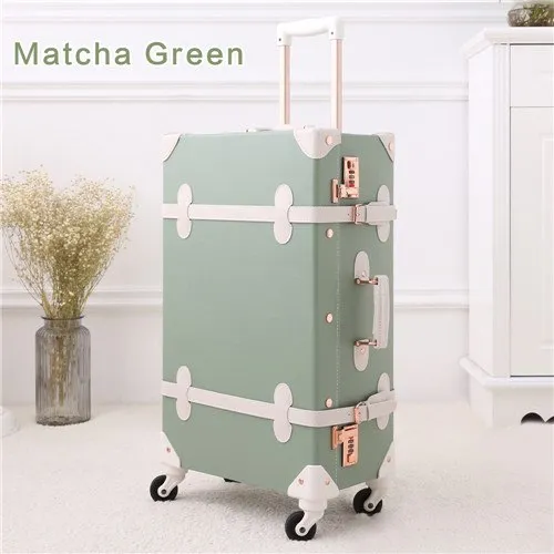 20"22"24"26" Drawbars&Pu Leather Retro Luggage Scratch Resistant Travel Trolley Case Rolling