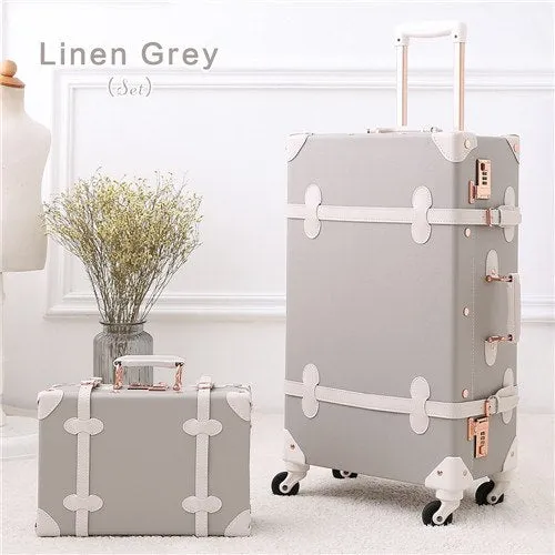 20"22"24"26" Drawbars&Pu Leather Retro Luggage Scratch Resistant Travel Trolley Case Rolling