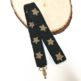 Beaded Purse Strap with Stars in Black and Gold