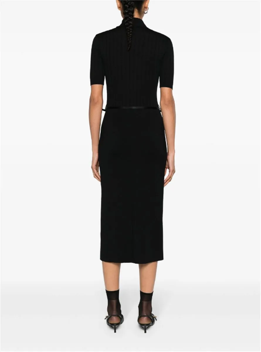 BELTED WOOL MIDI DRESS