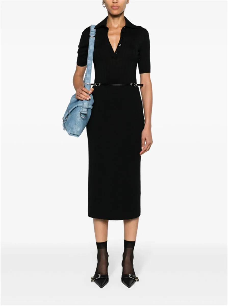 BELTED WOOL MIDI DRESS