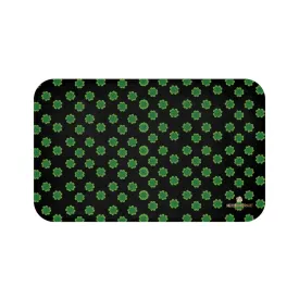 Black Green Clover Bath Mat, St. Patrick's Day Bathroom Microfiber Rug- Printed in USA