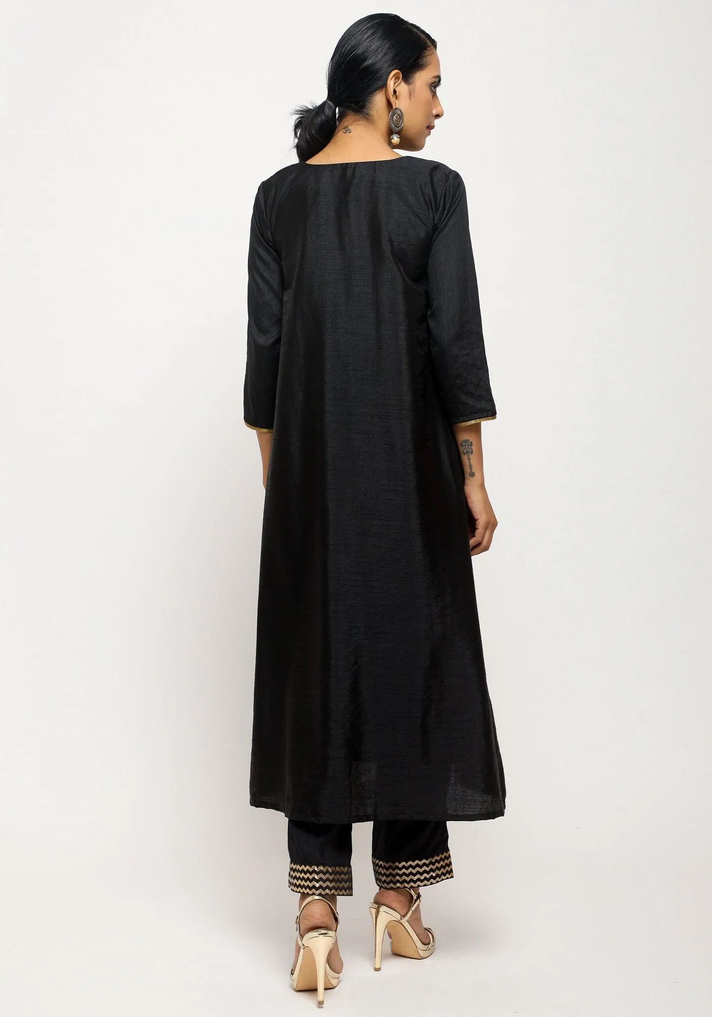 Black Laced Kurta- Foil Pant