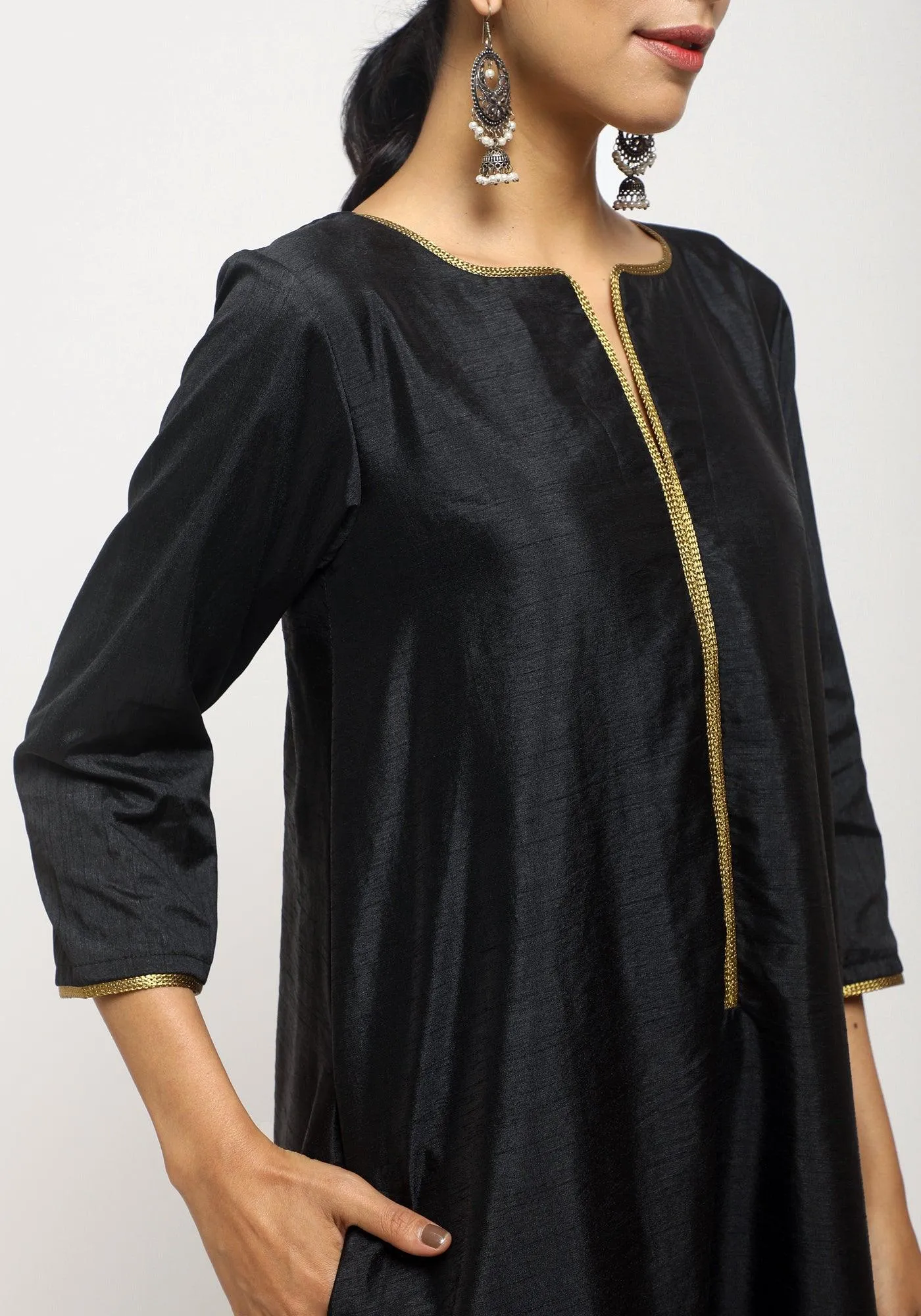 Black Laced Kurta Set