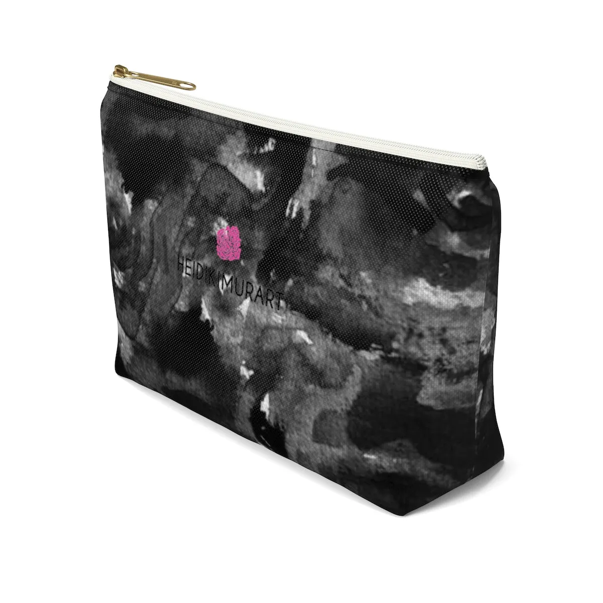 Black Rose Makeup Bag, Floral Print Accessory Pouch with T-bottom Cute Makeup Bag