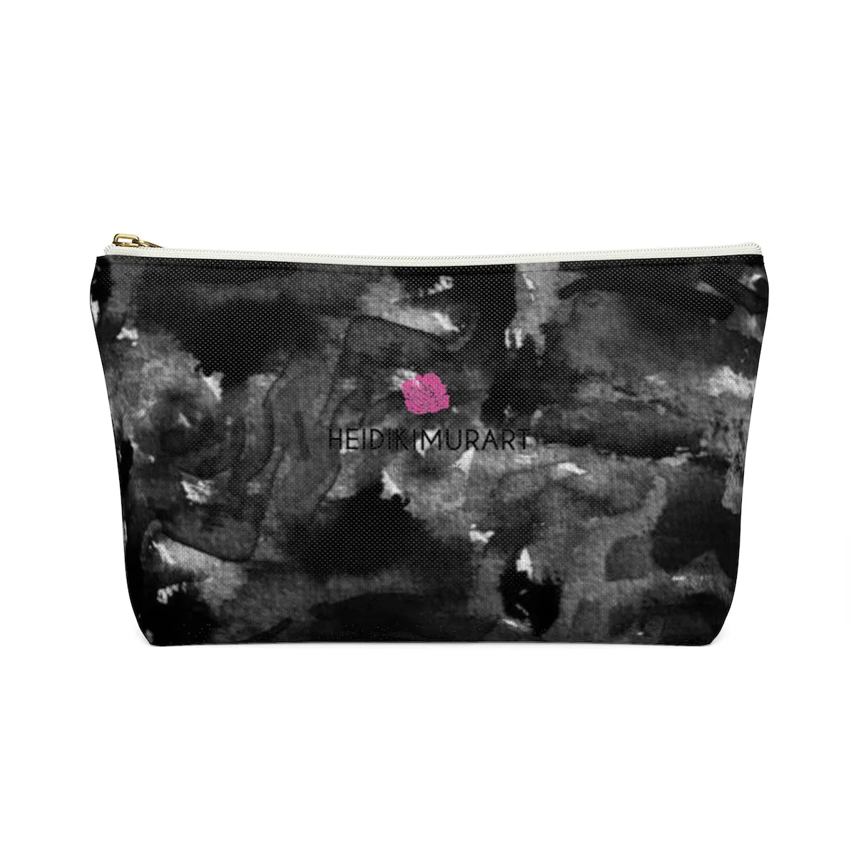 Black Rose Makeup Bag, Floral Print Accessory Pouch with T-bottom Cute Makeup Bag