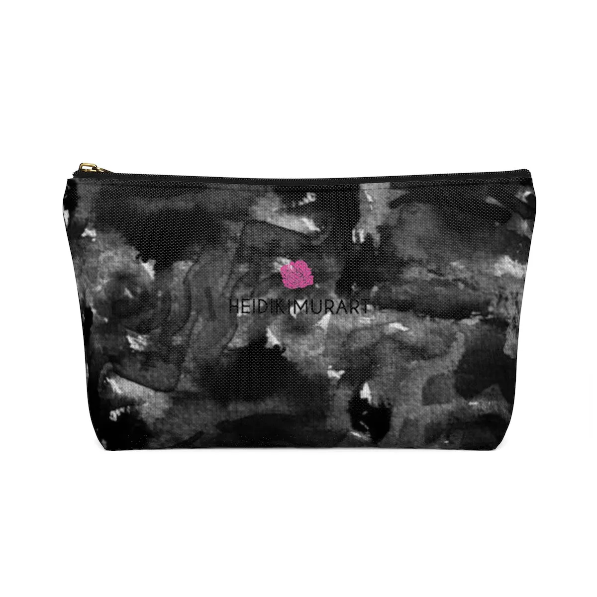 Black Rose Makeup Bag, Floral Print Accessory Pouch with T-bottom Cute Makeup Bag