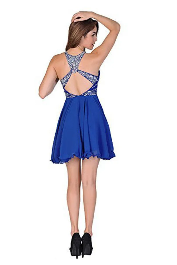 Blue Homecoming Dresses,A Line Chiffon Short Prom Dresses,SVD584