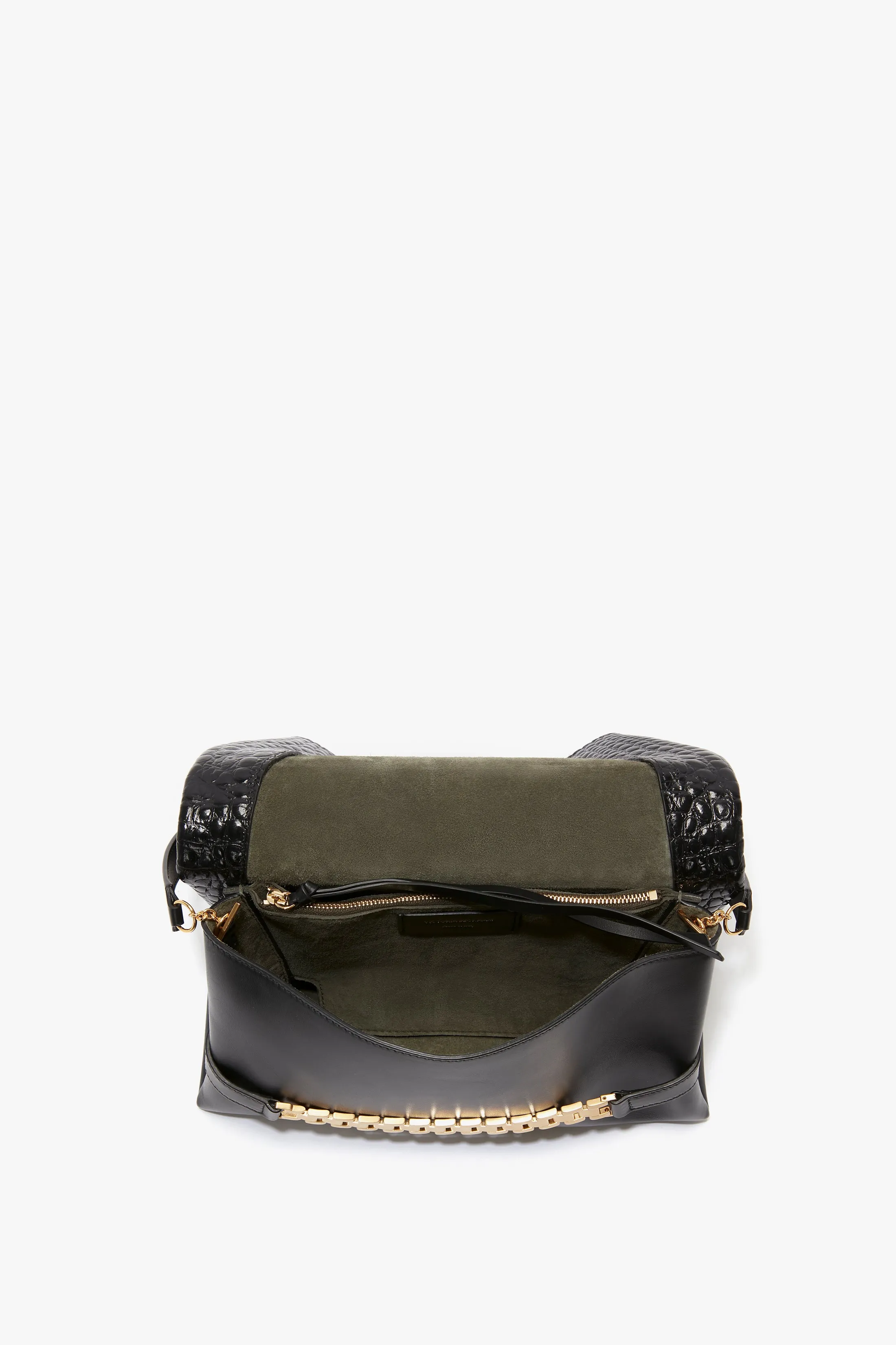 Chain Pouch Bag With Strap In Black Croc-Effect Leather