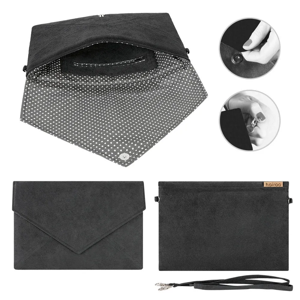 Clutch bag envelope black vegan suede faux leather