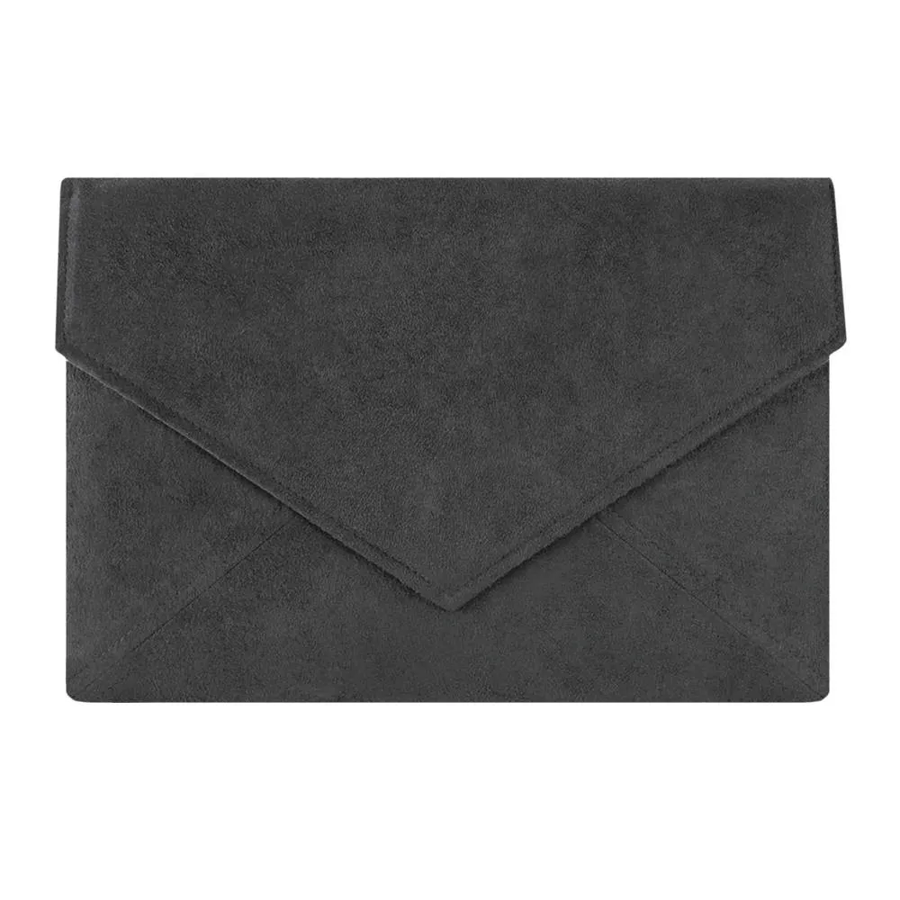 Clutch bag envelope black vegan suede faux leather