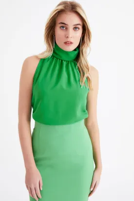 Collared sleeveless Top - GREEN