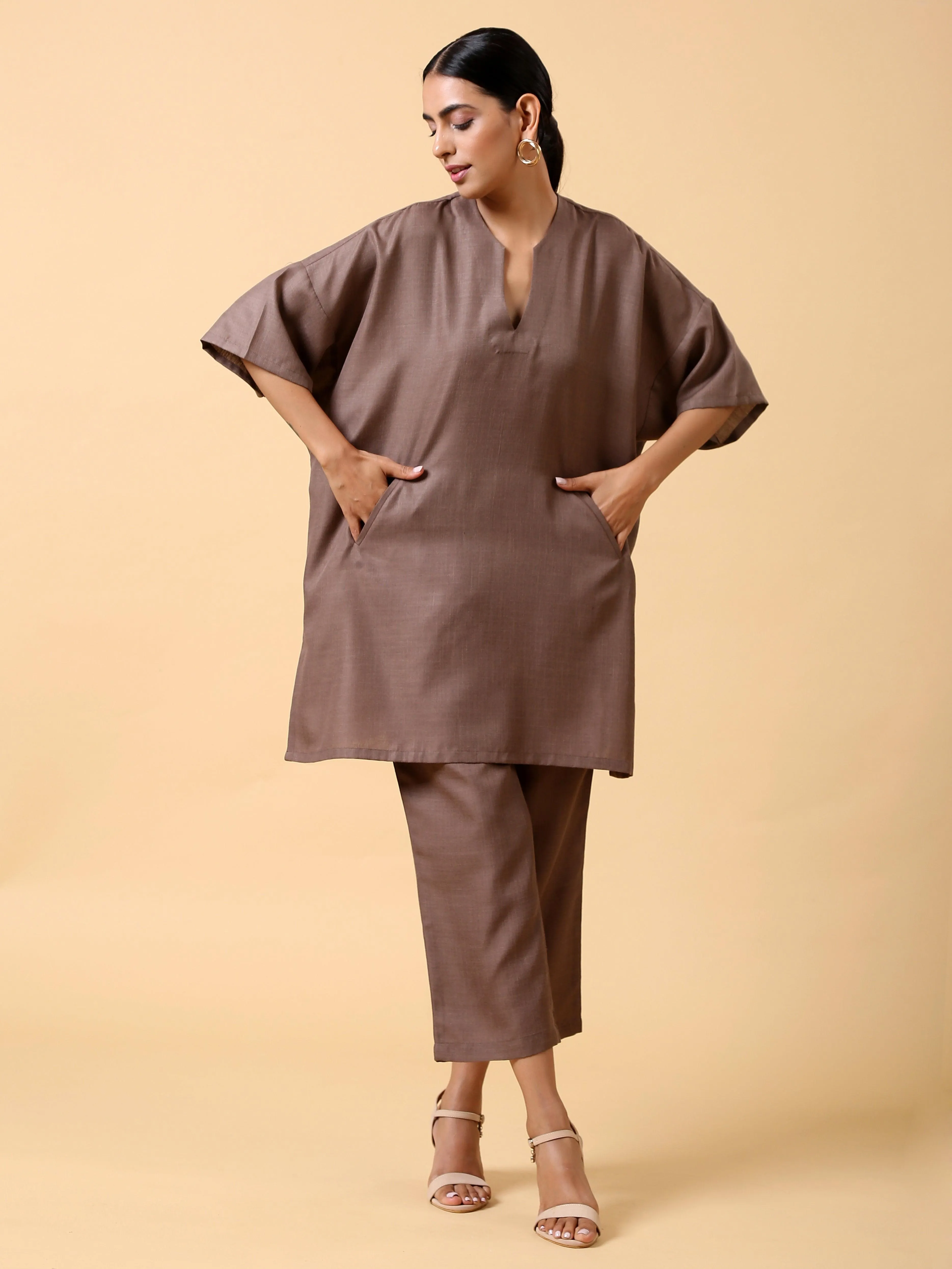 Cotton Linen Burnt Brown Boxy Fit Co-Ord Set