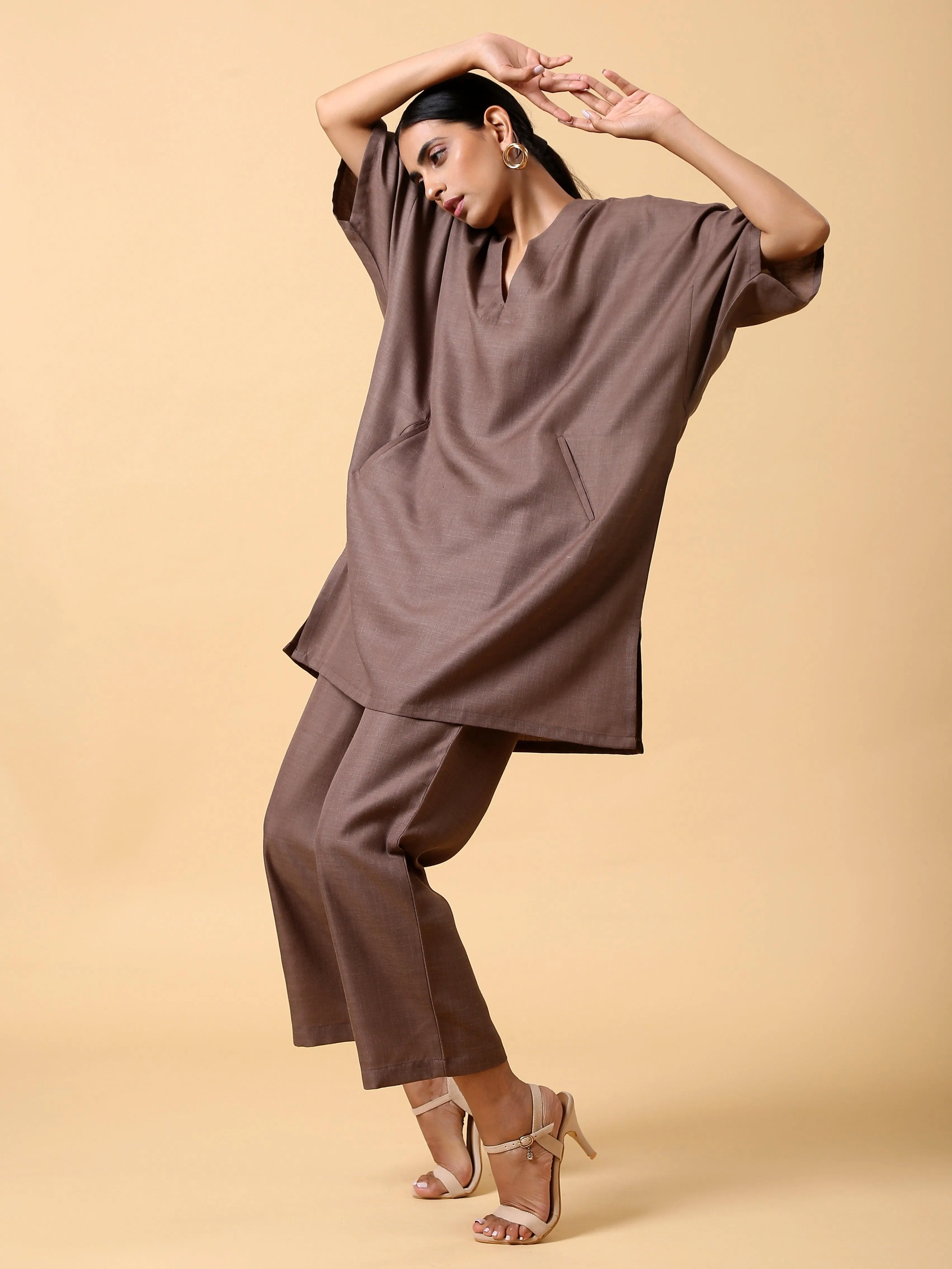 Cotton Linen Burnt Brown Boxy Fit Co-Ord Set