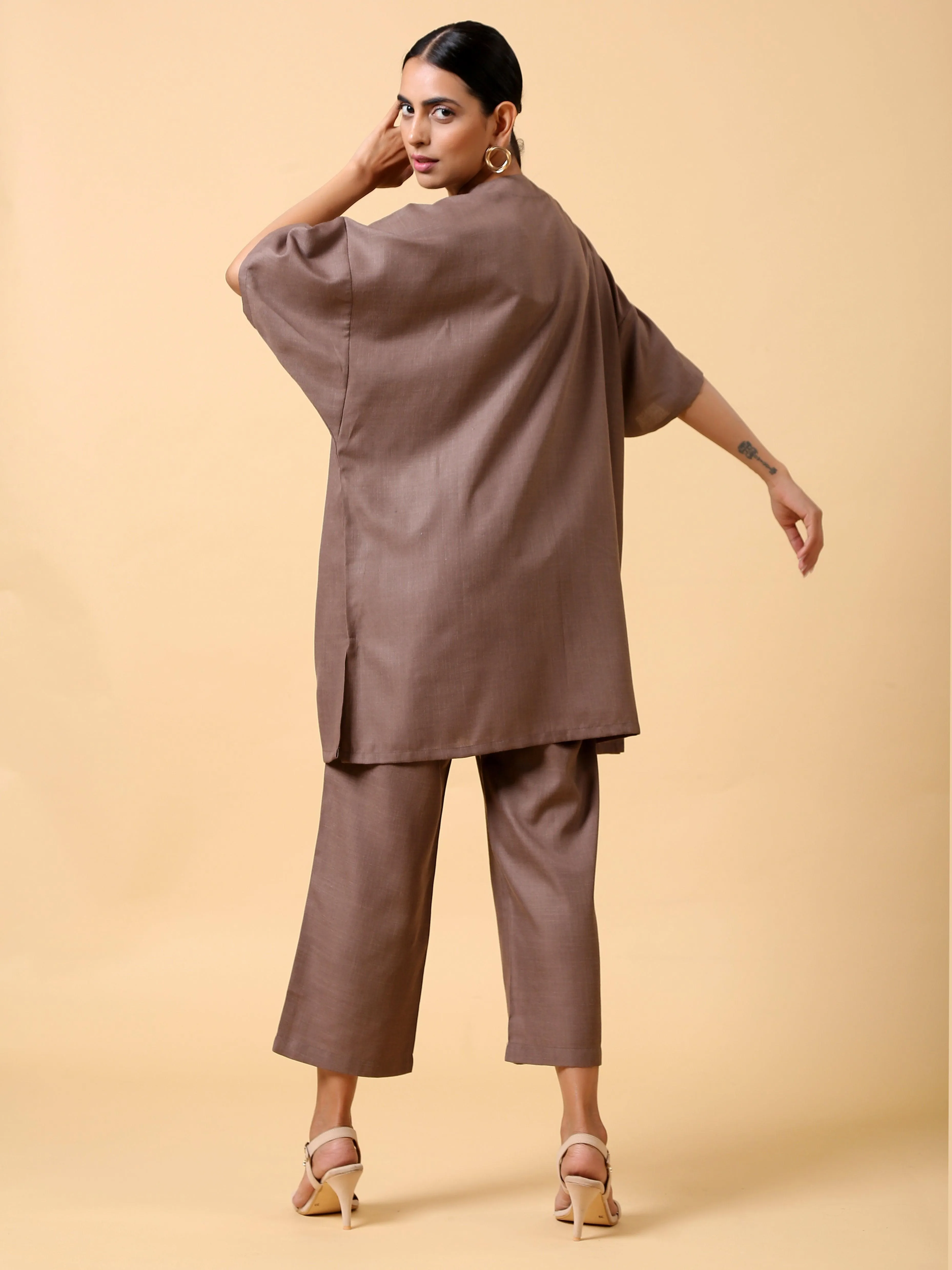 Cotton Linen Burnt Brown Boxy Fit Co-Ord Set