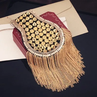 #E112 Jacket Vintage Tassel Chain Epaulette