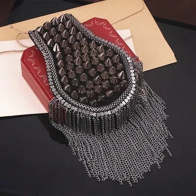 #E112 Jacket Vintage Tassel Chain Epaulette