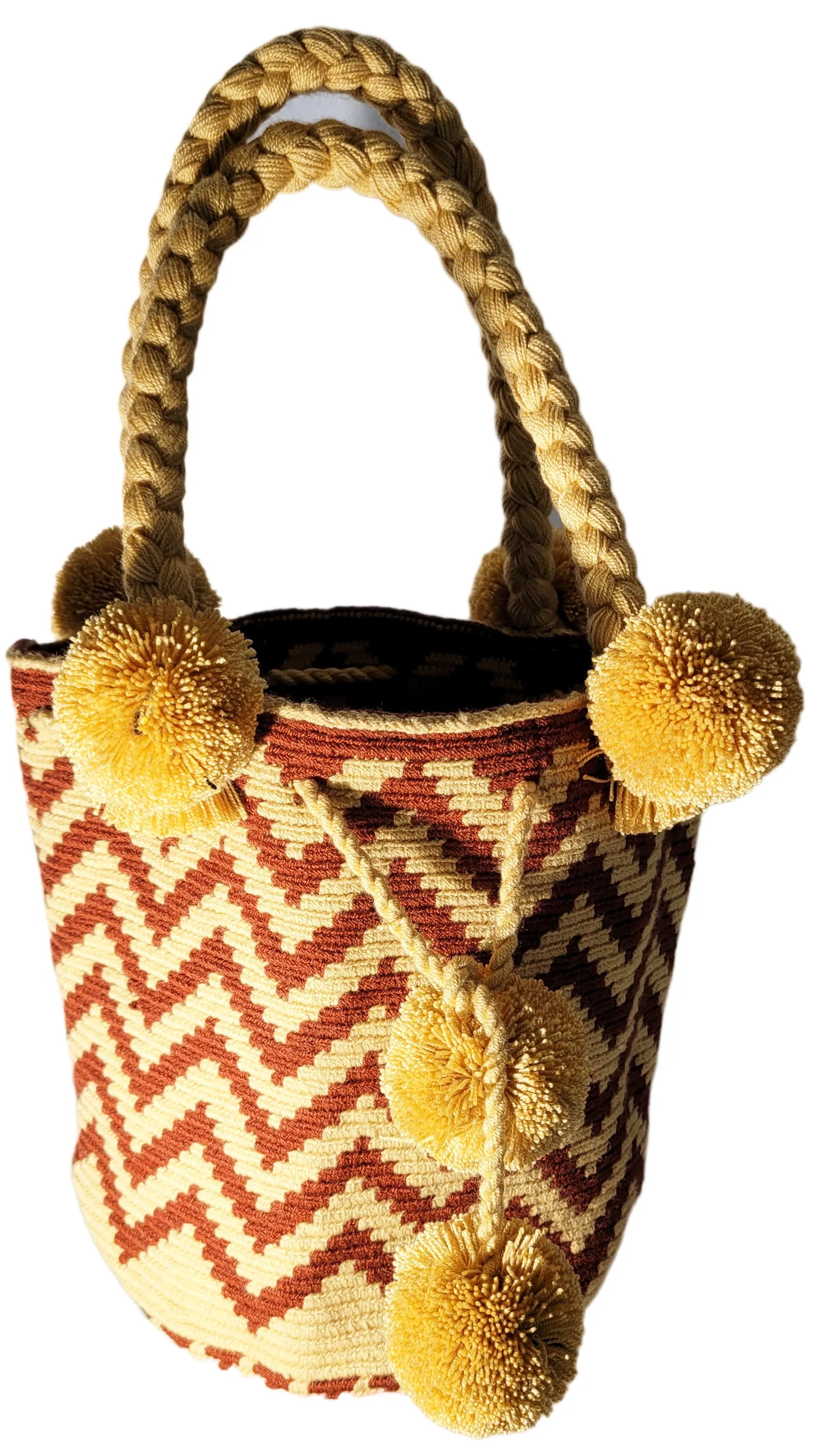 Emilia Medium Short Handle Design PomPom Mochila