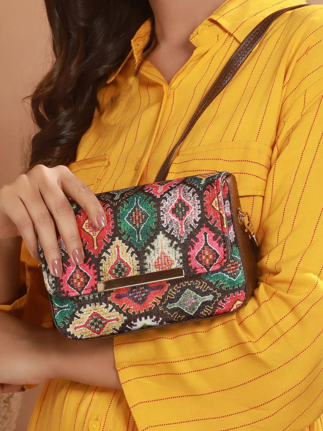 Ethnic Motifs Printed Structured Sling Bag