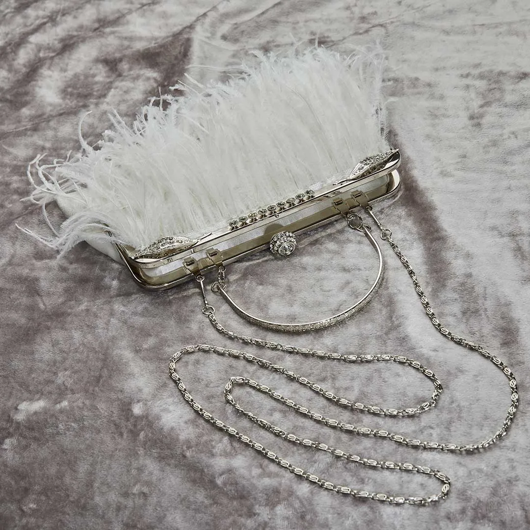 Feather bag with diamante clasp: bag for bride