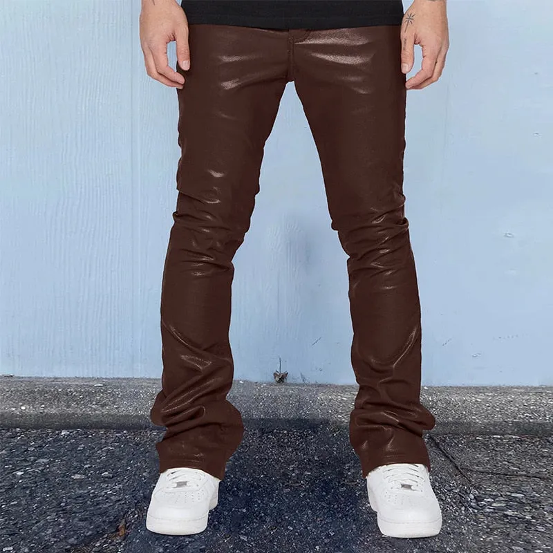 Foesce -New Fashion Men PU Leather Pants Vintage Slim Fit  Straight Trousers Spring Autumn Casual Streetwear Skinny Long Pant Male