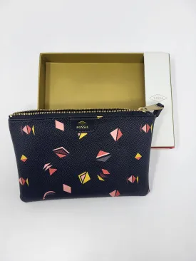 Fossil Black & Coral Leather Retro Wristlet NWT