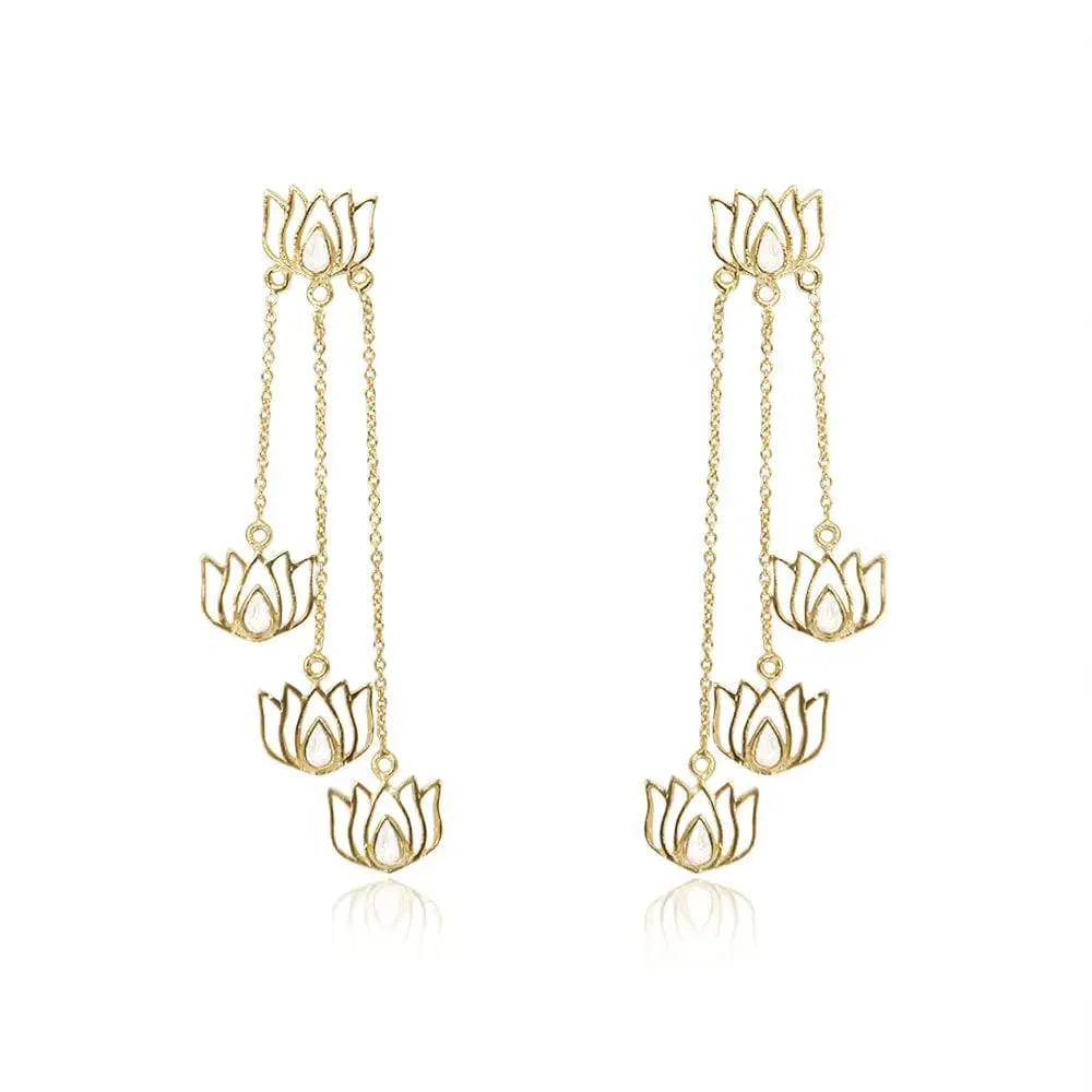 Gold Plated Silver Lotus Threader Earrings