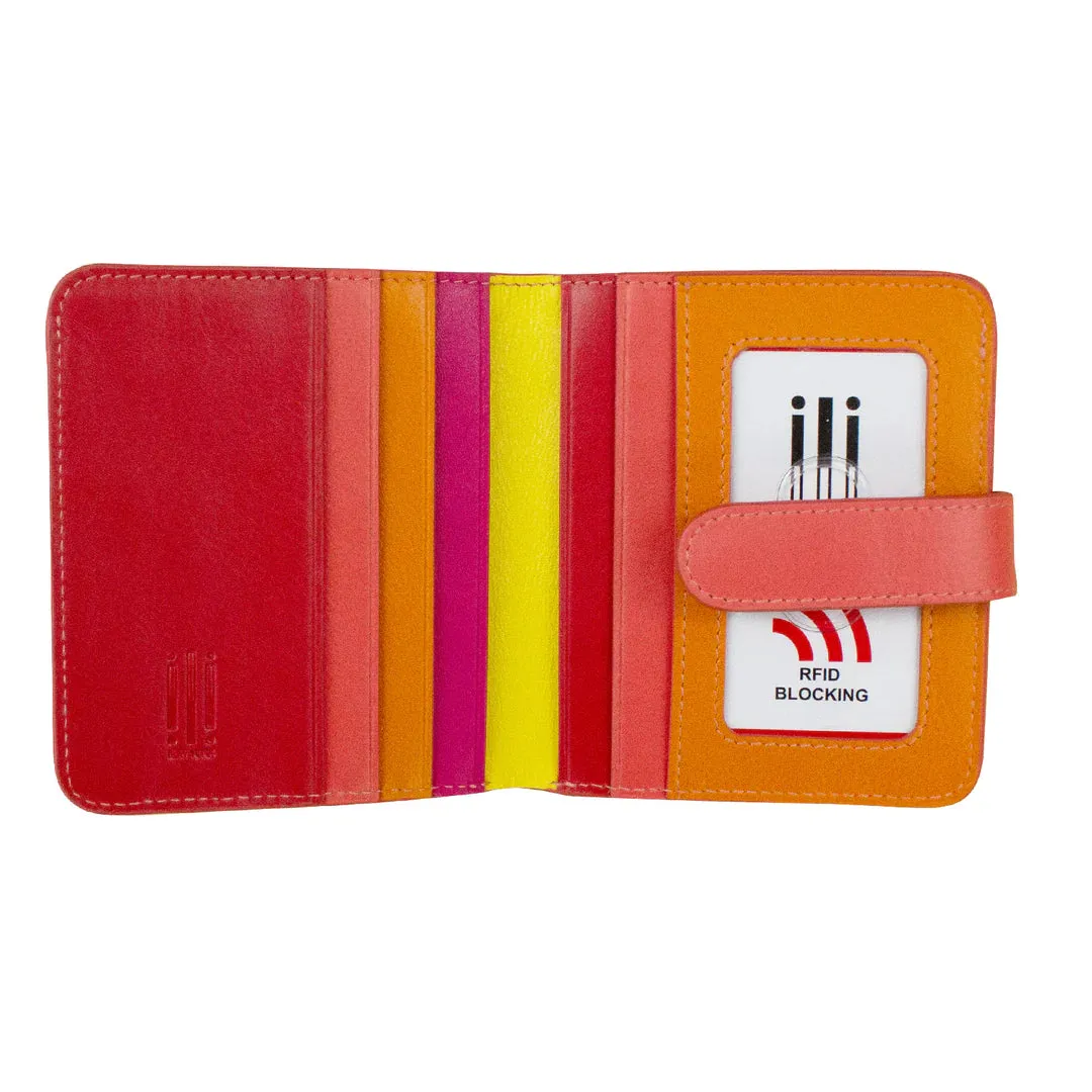 ILI NEW YORK 7301 BI-FOLD LEATHER CREDIT CARD WALLET SUNSET MULTI