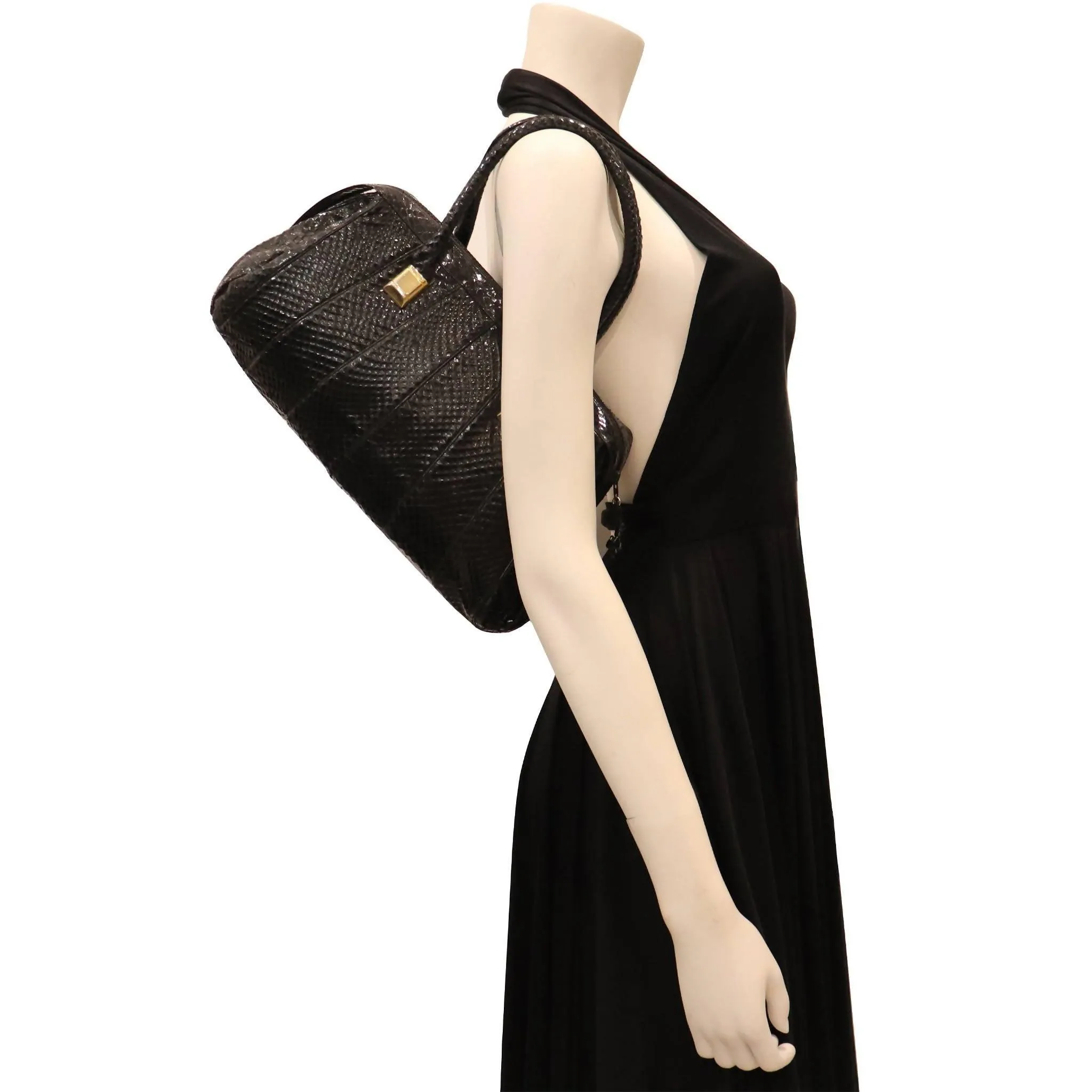 JUDITH LEIBER Black Snakeskin Bag