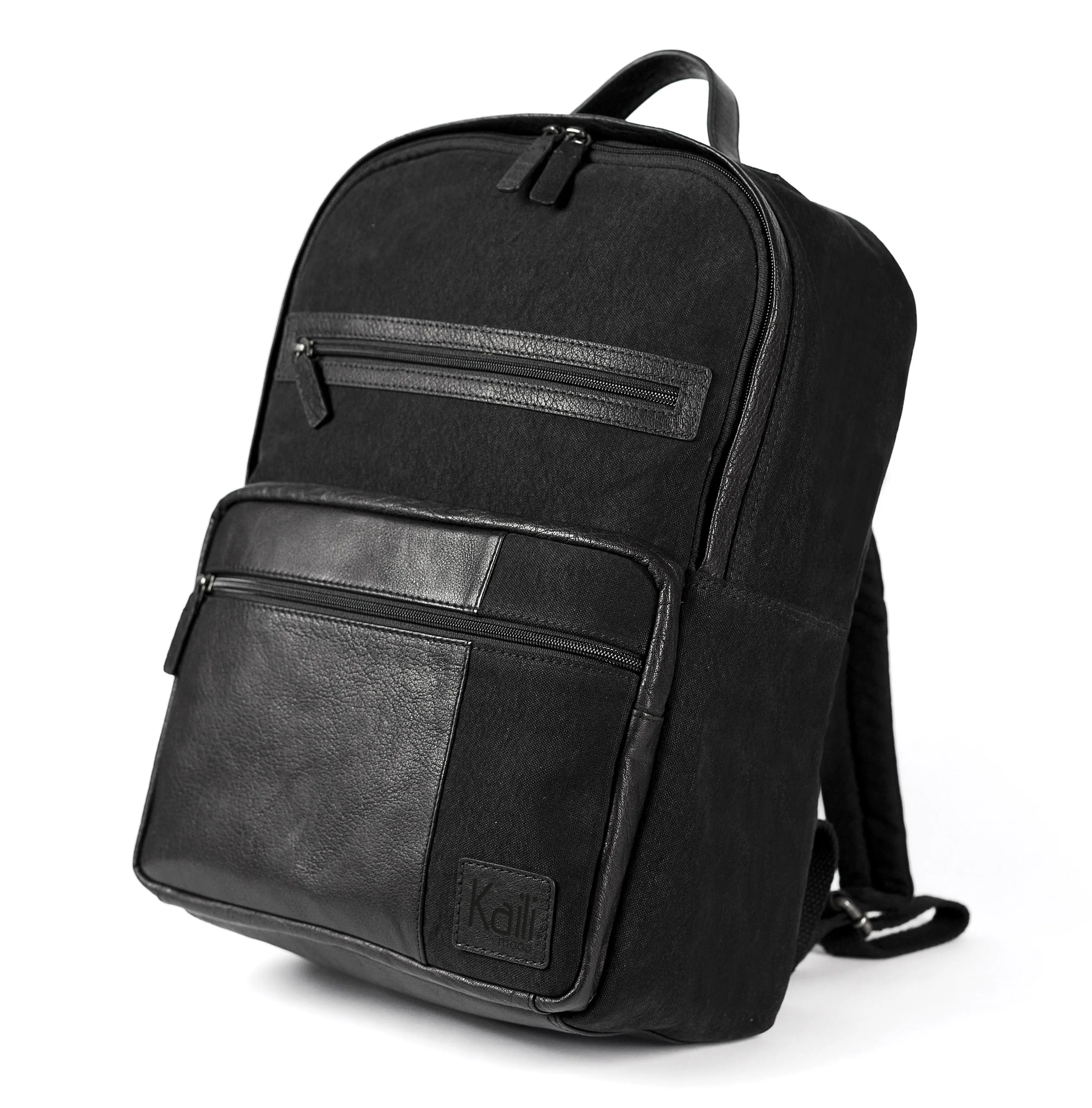 Kaili Mood Canvas and Leather Laptop Backpack Black