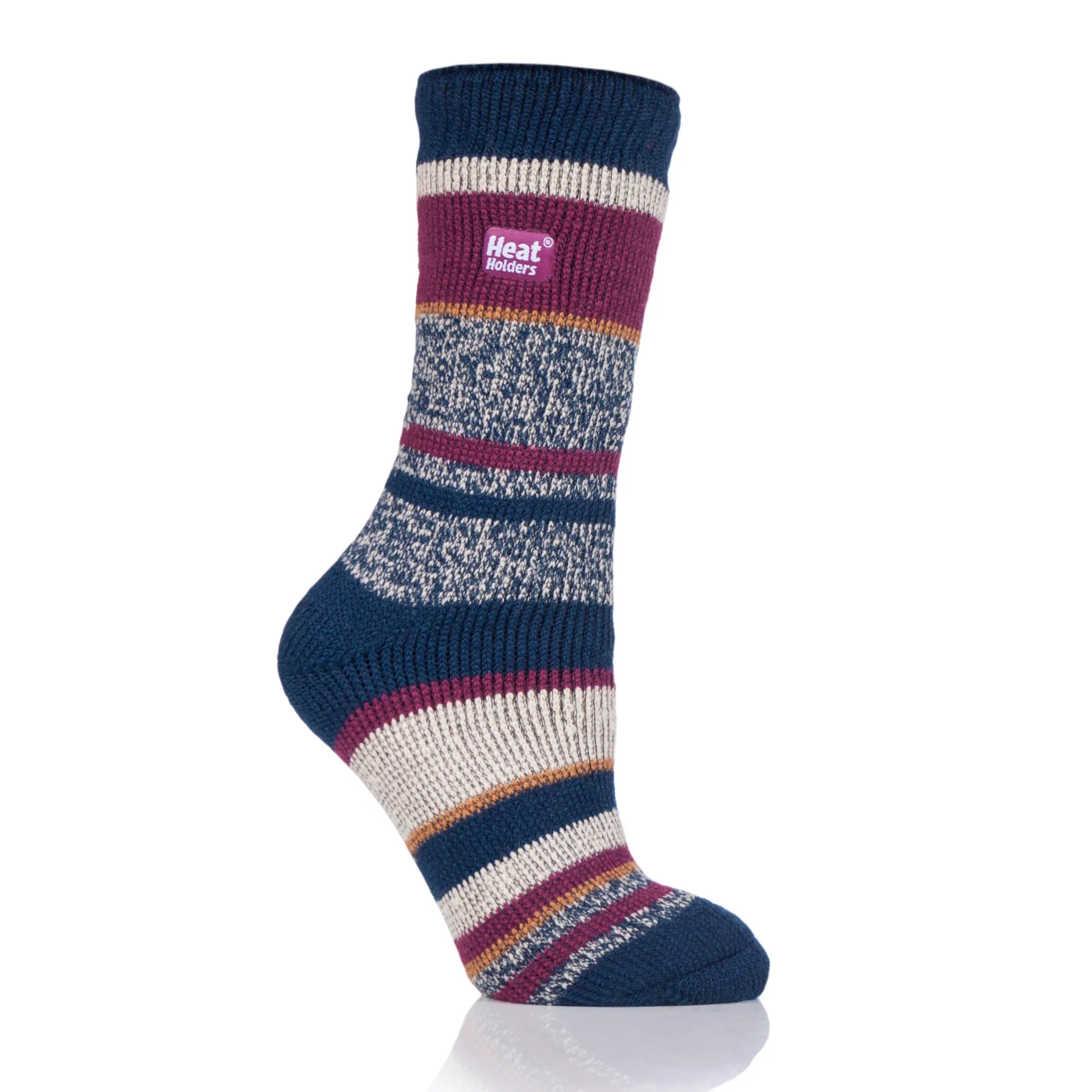 Ladies Original Fleckney Twist Stripe Socks - Navy & Wine