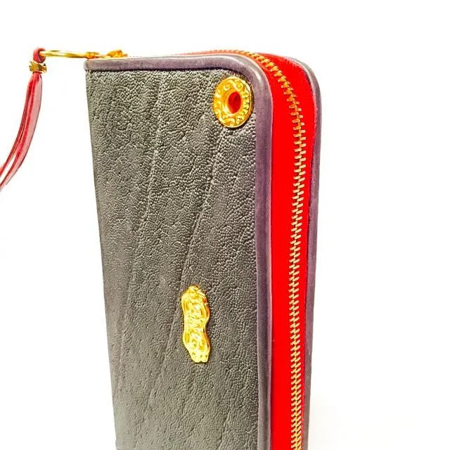 Large Zipper Wallet in Dark Grey Elephant Leather