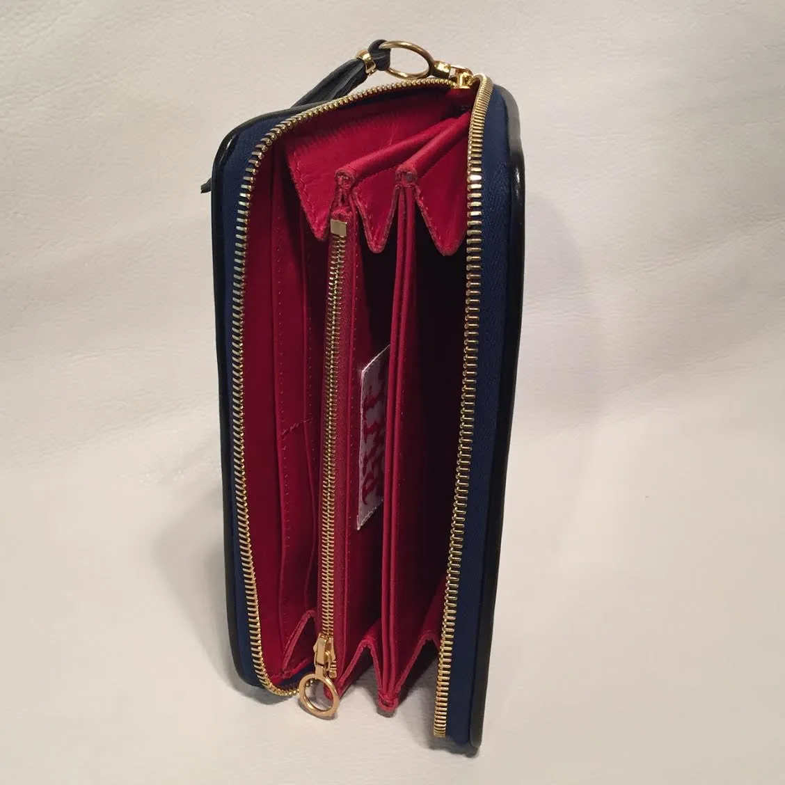 Large Zipper Wallet in Dark Navy Blue Shark Leather