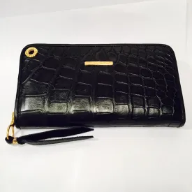 Large Zipper Wallet in Matte Black Crocodile Leather