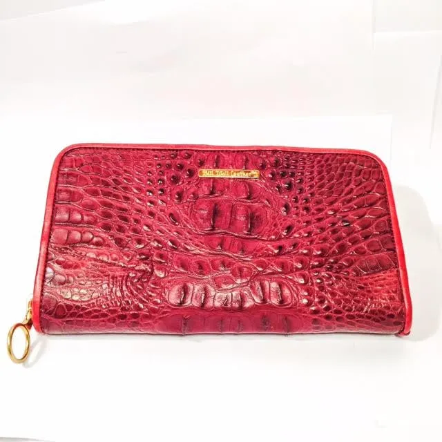 Large Zipper Wallet in Red Hornback Alligator Leather