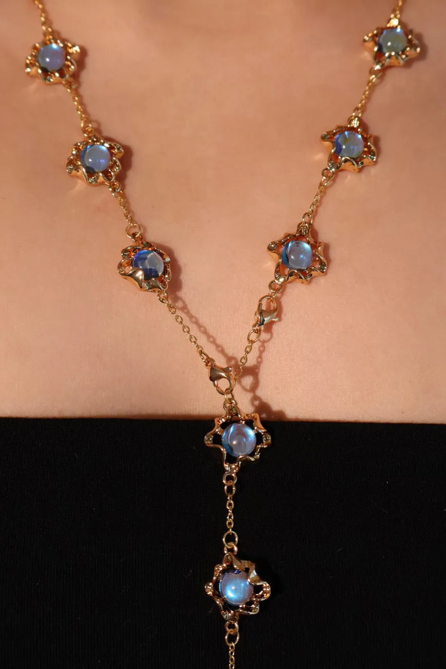 Multi Wearing Deep Blue Moonstones Bracelet Necklace (Waist Chain)