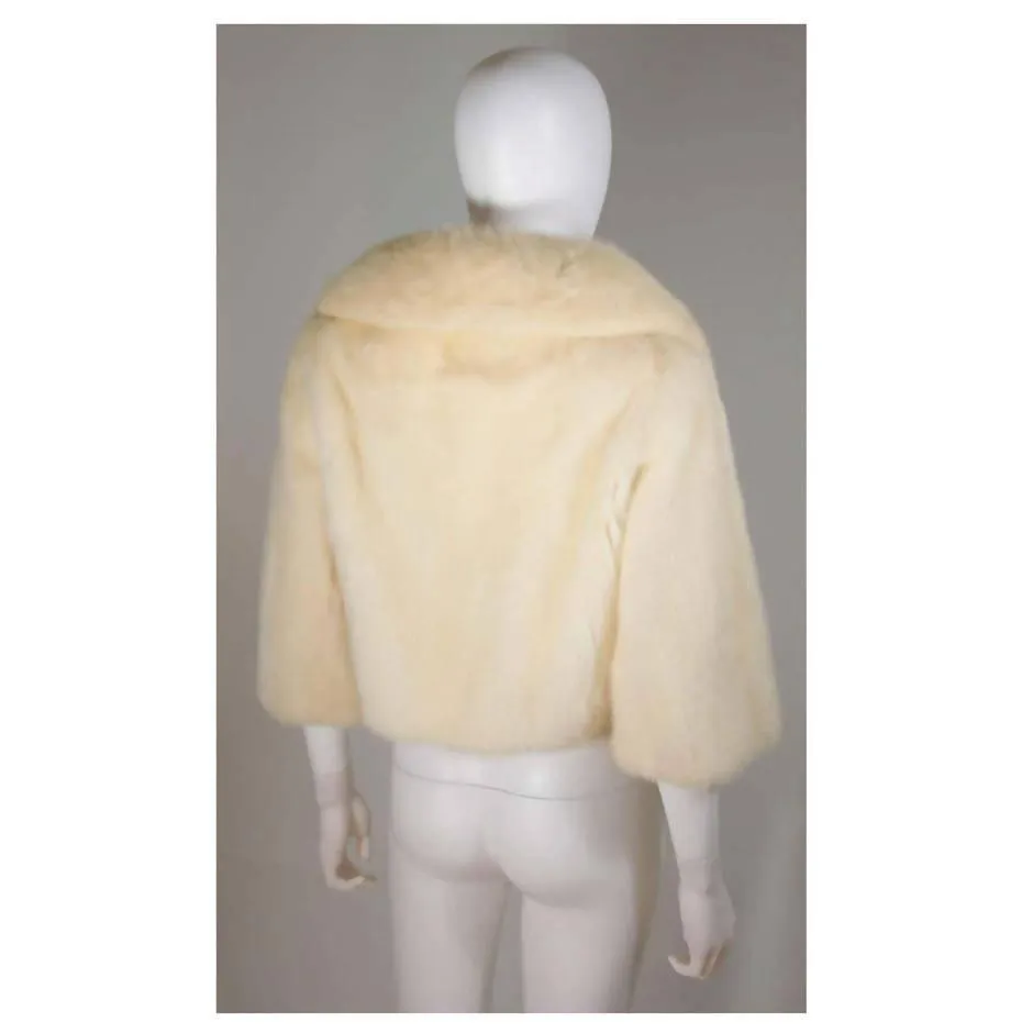 OLEG CASSINI Cream Mink Jacket with Rhinestone & Buttons | US 6/8