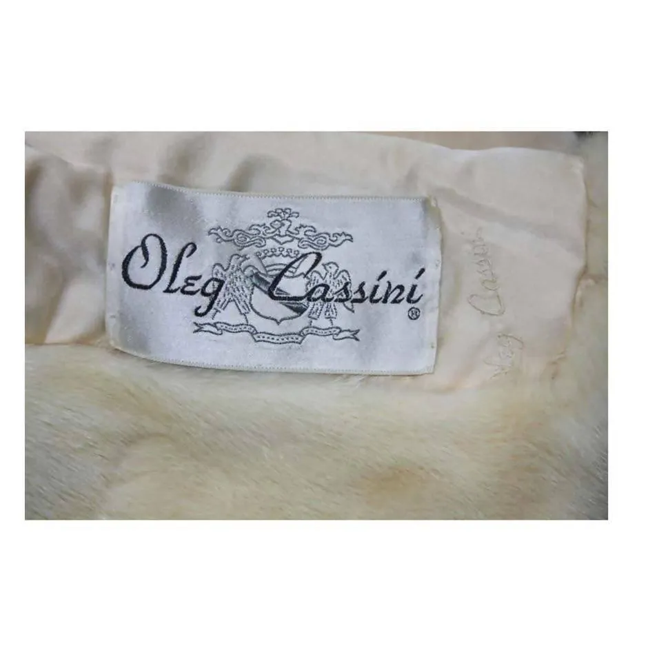 OLEG CASSINI Cream Mink Jacket with Rhinestone & Buttons | US 6/8