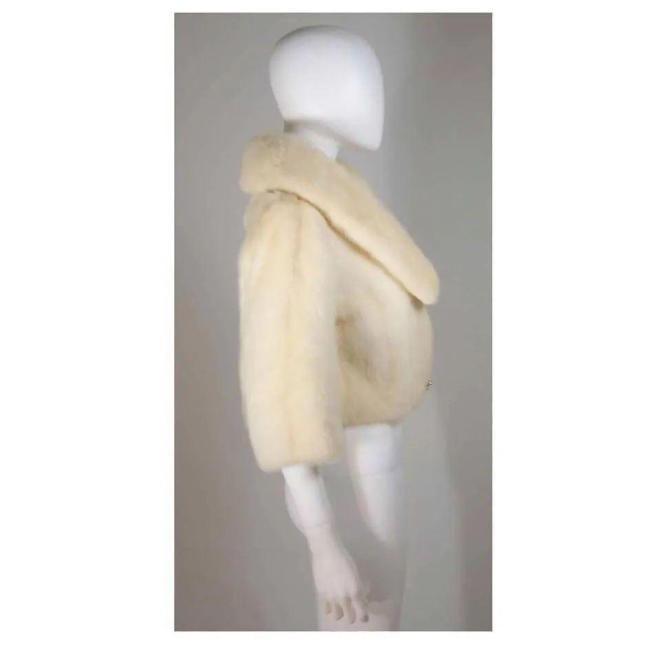 OLEG CASSINI Cream Mink Jacket with Rhinestone & Buttons | US 6/8