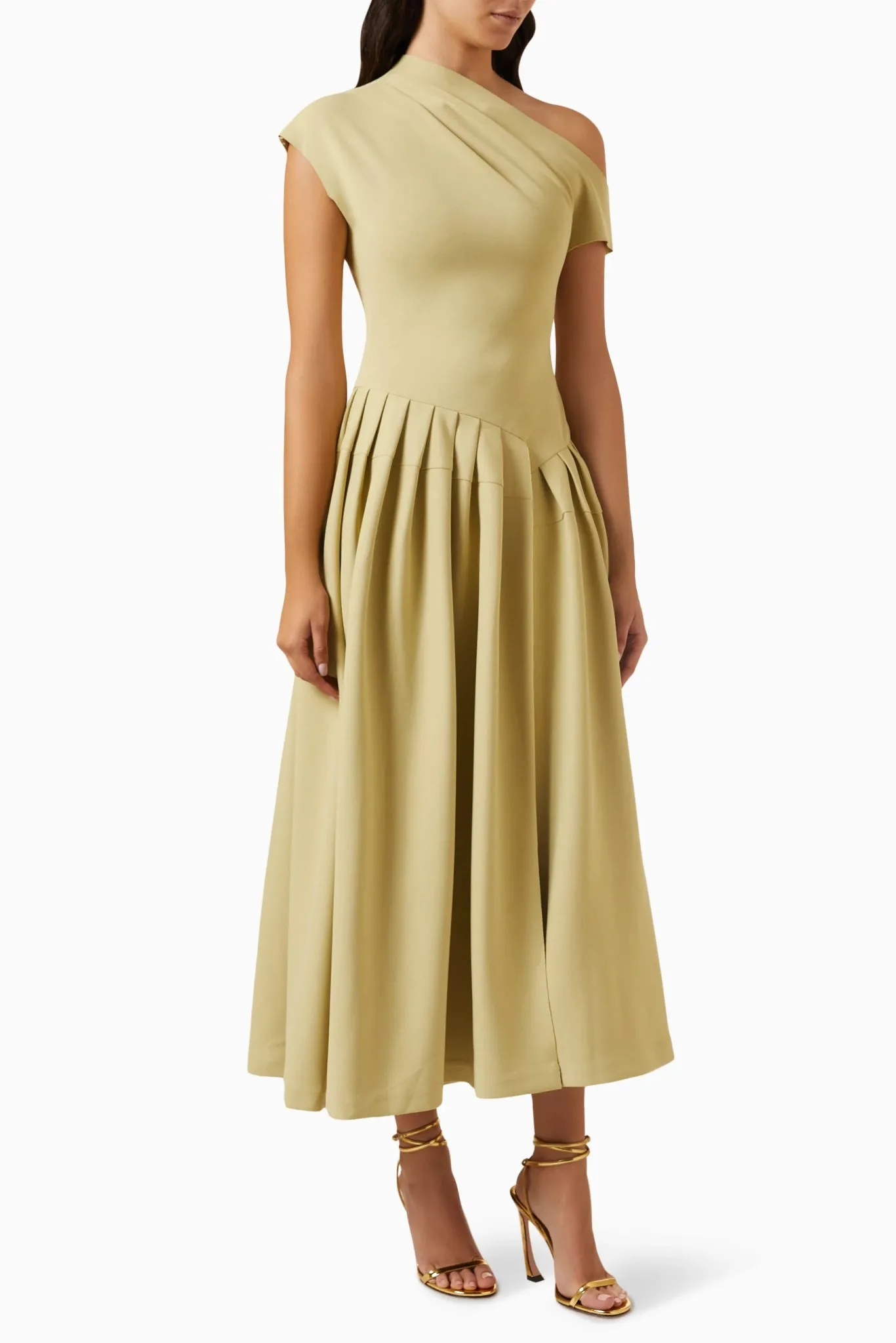 One-Shoulder Pleated Dress - Chic Asymmetrical Design