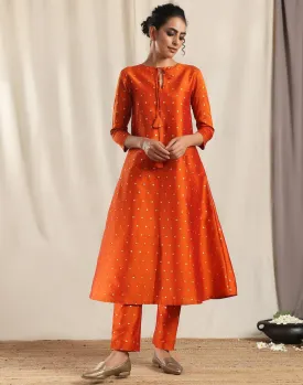 Orange Silk Kurta Pant Set