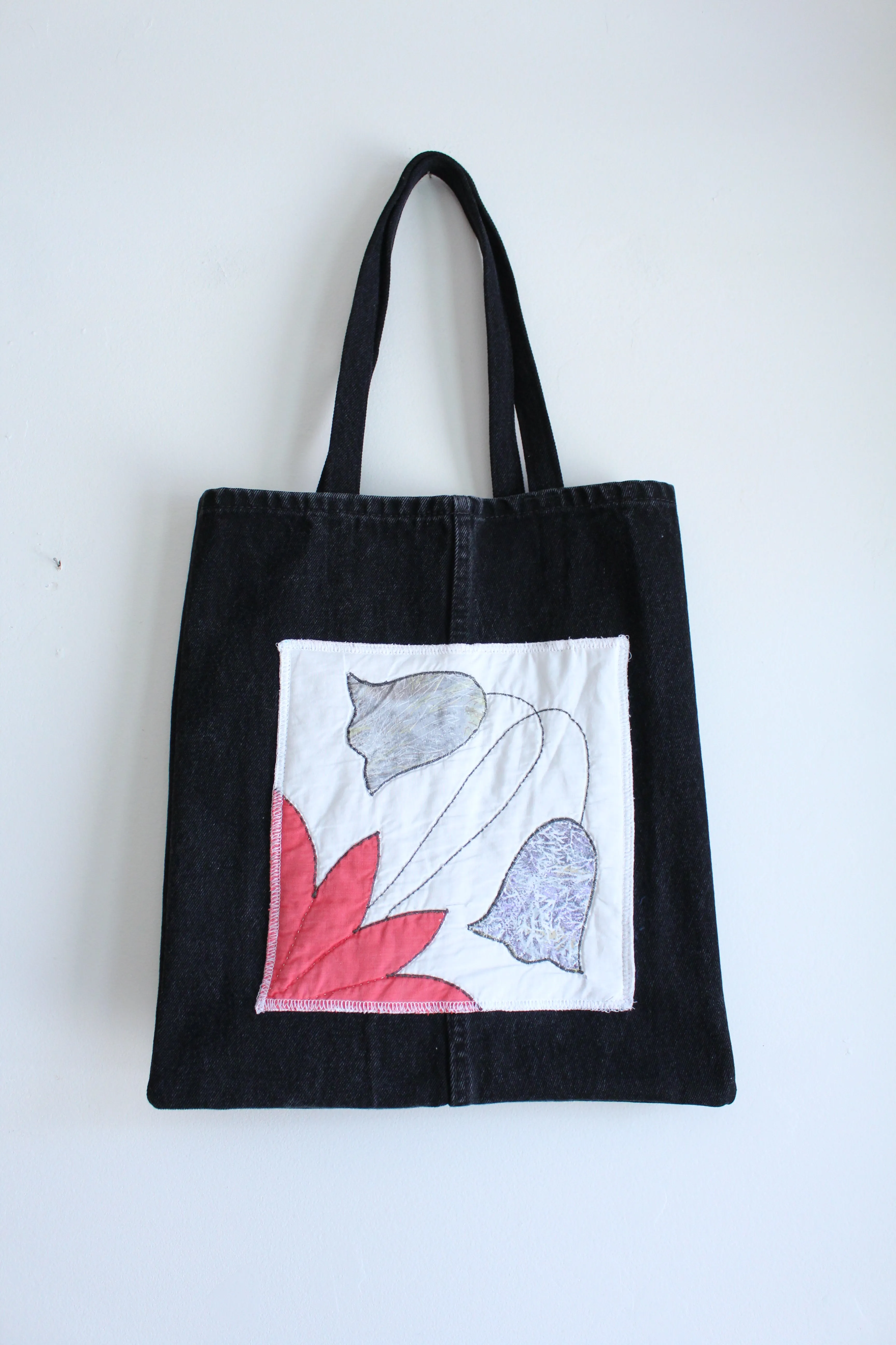 Quilt Patch Upcycled Black Denim Totebags