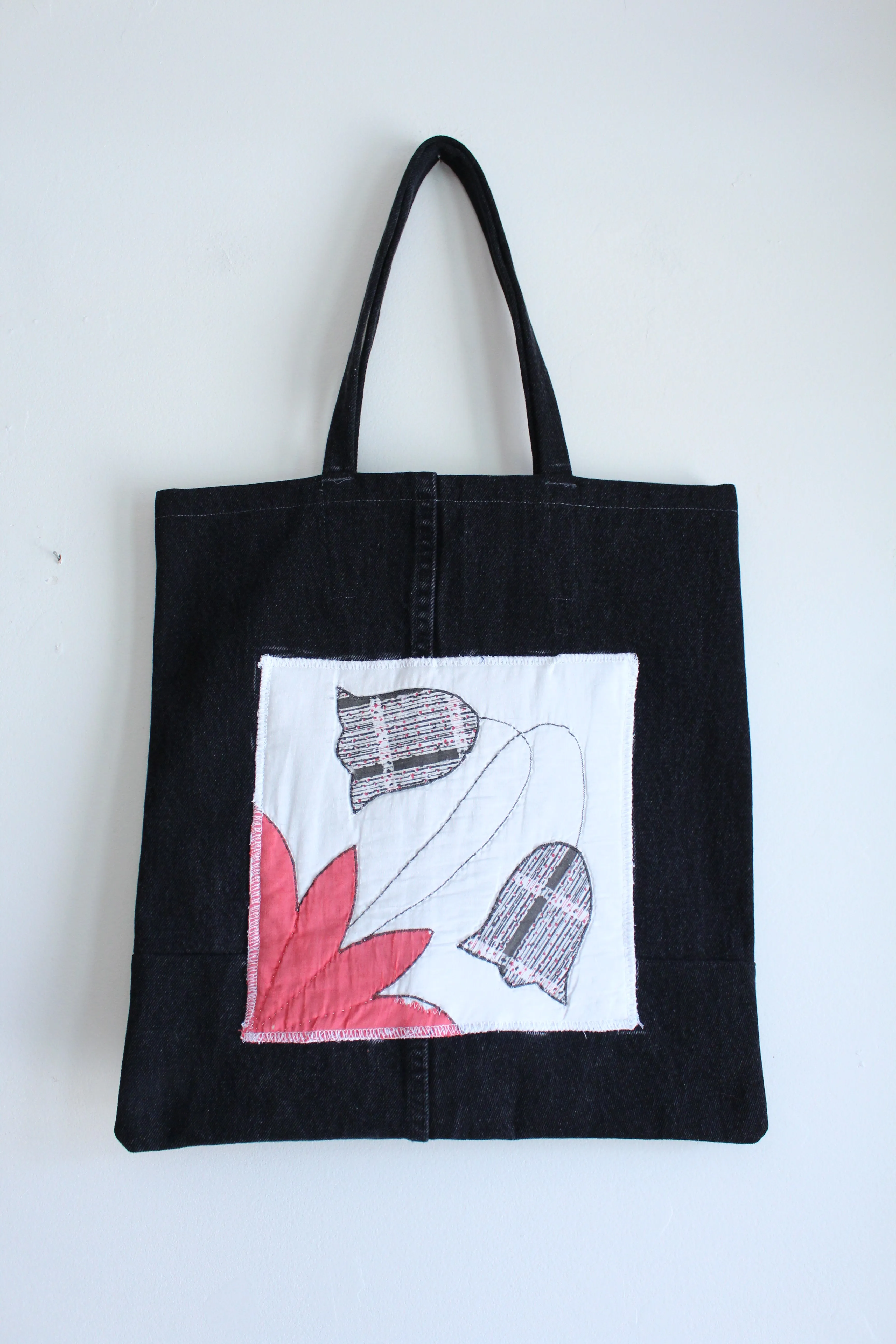 Quilt Patch Upcycled Black Denim Totebags